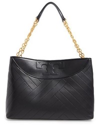 Tory Burch Quilted Slouchy Leather Tote Black