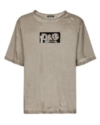 Dolce & Gabbana Ripped Detail Logo Print T Shirt