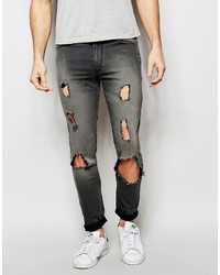 Asos Brand Extreme Super Skinny Jeans With Extreme Rips In Dark Gray