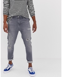ASOS DESIGN Carrot Fit Jeans In Washed Grey With Abrasions