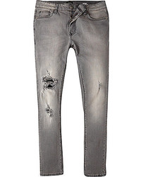 River Island Grey Ripped Danny Superskinny Jeans