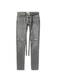 Fear Of God Straight Leg Tapered Belted Distressed Selvedge Denim Jeans
