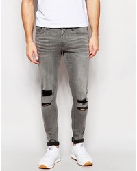 WÅVEN Waven Jeans Erling Spray On Super Skinny Fit Seal Gray Ripped And Cut Out Knee