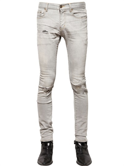 preambule Tot Rommelig Saint Laurent 155cm Skinny Ripped Denim Jeans, $690 | LUISAVIAROMA |  Lookastic