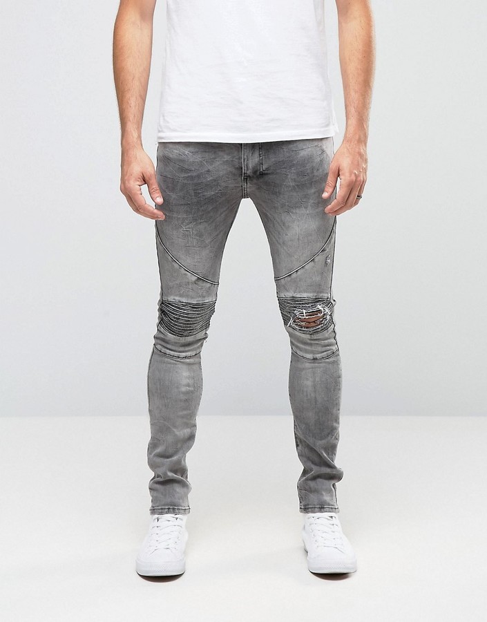 grey skinny biker jeans