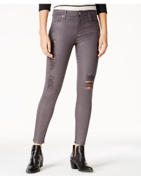 7 For All Mankind Coated Grey Wash Ripped Skinny Jeans