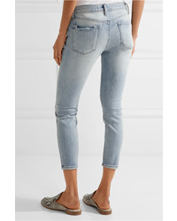 J Brand Cropped Distressed Low Rise Skinny Jeans Light Denim