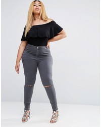 Asos Curve Curve Rivington Jeggings In Ice Gray With Knee Rips