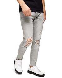 Topman Distressed Ripped Skinny Fit Jeans