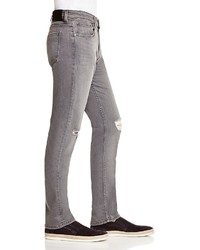 Paige Federal Distressed Slim Fit Jeans In Grey