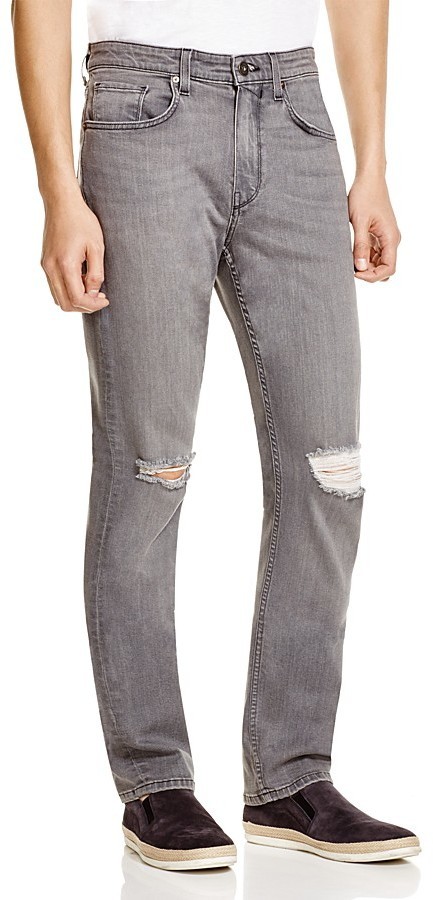 grey distressed slim fit jeans