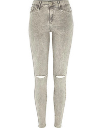 River Island Grey Acid Wash Ripped Knee Molly Jeggings
