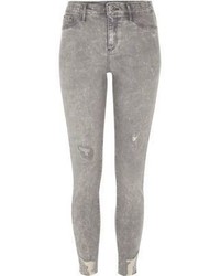 River Island Grey Acid Wash Ripped Molly Jeggings