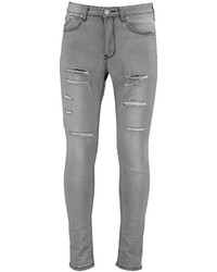 Boohoo Grey All Over Ripped Skinny Fit Jeans