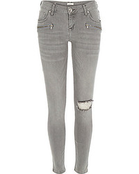 River Island Grey Low Rise Amelie Superskinny Jeans