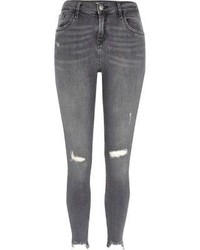 River Island Grey Ripped Amelie Super Skinny Jeans
