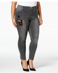 Mblm By Tess Holliday Trendy Plus Size Gray Wash Ripped Skinny Jeans