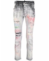 DSQUARED2 Mid Rise Graffiti Print Straight Leg Jeans