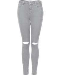 Topshop Moto Grey Rip Super Soft Skinny Mid Rise Ankle Grazer Jeans With Authentic Trims Love These Shop All Skinny Leigh Jeans