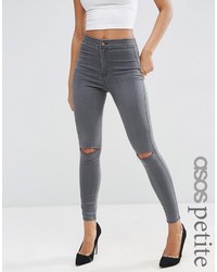 Asos Petite Petite Rivington High Waist Jeggings In Ice Gray With Rips