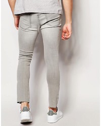 Pull&Bear Super Skinny Jeans In Gray With Knee Rips
