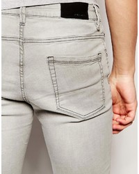 Pull&Bear Super Skinny Jeans In Gray With Knee Rips