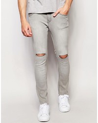 Pull&Bear Super Skinny Jeans In Gray With Knee Rips