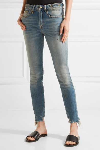 R 13 R13 Jenny Distressed Mid Rise Skinny Jeans Mid Denim 345