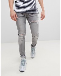 Soul Star Skinny Stretch Rip Jeans In Washed Black