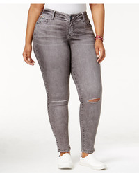 Slink Jeans Trendy Plus Size Ripped Rocky Grey Wash Skinny Jeans