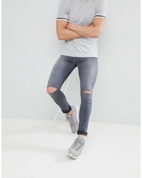 ASOS DESIGN Super Spray On Jeans In Washed Grey With Knee Rips