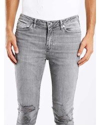 Topman Washed Grey Ripped Spray On Skinny Jeans