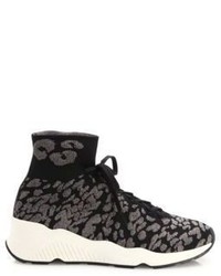 Ash Maniac Knit Leopard Print Wedge Sneakers