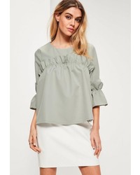 Missguided Green Ruffle Frill Trim Blouse