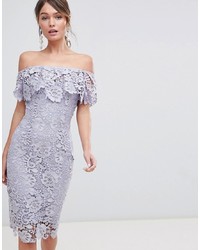 Grey Ruffle Lace Bodycon Dress