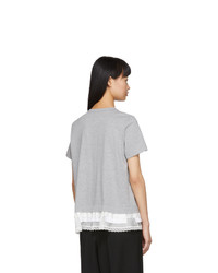 Sacai Grey Lace Ruffle T Shirt