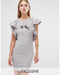 Grey Ruffle Sheath Dress