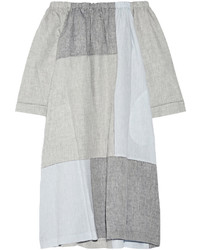 Lisa Marie Fernandez Off The Shoulder Patchwork Linen Midi Dress
