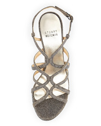 Stuart Weitzman Turningup Strappy Glitter Sandal Pyrite