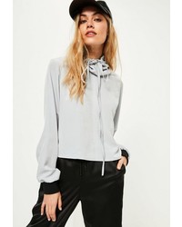 Missguided Grey Hammered Satin Cowl Neck Blouse