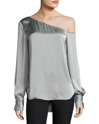 Theory Ulrika One Shoulder Satin Blouse Gray