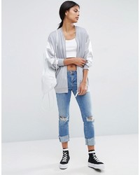 Asos Bomber Jacket With Satin Panels In Boxy Fit Jersey