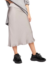 Grey Satin Midi Skirt