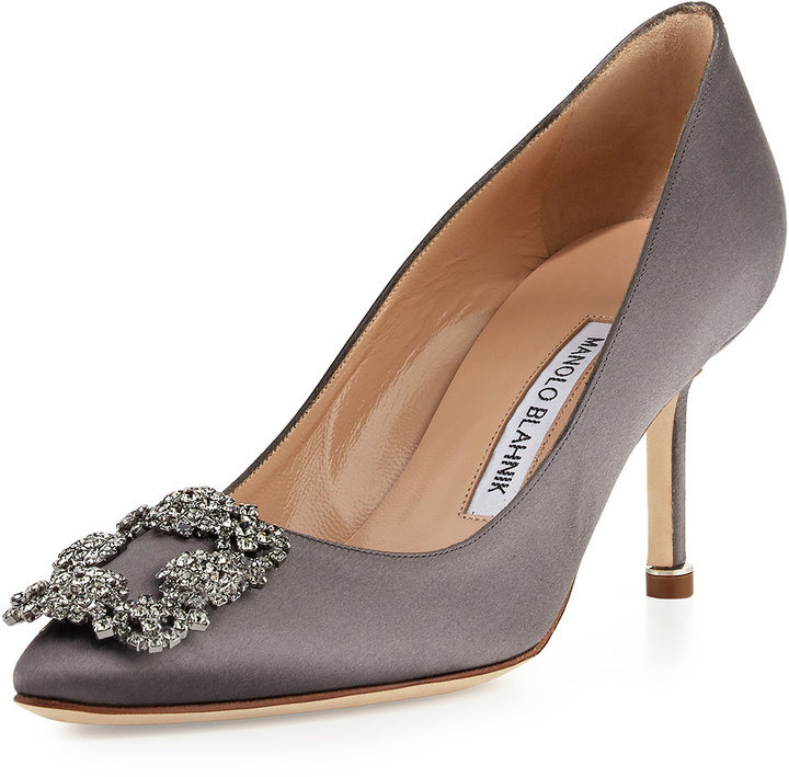 gray satin pumps