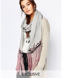 Blank Blnk Tencel Scarf With Embroidery And Tassels