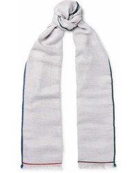 Loro Piana Fringed Contrast Trimmed Cashmere Silk And Hemp Blend Scarf