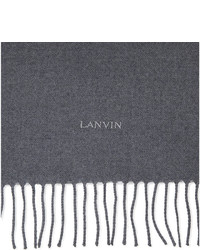 Lanvin Grey Tassel Classic Logo Embroidered Wool Scarf