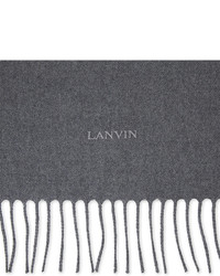 Lanvin Navy Tassel Sophisticated Logo Embroidered Wool Scarf