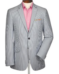 Charles Tyrwhitt Blue And White Stripe Seersucker Classic Fit Jacket