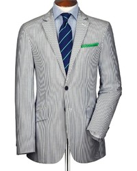 Charles Tyrwhitt Blue And White Stripe Seersucker Slim Fit Jacket